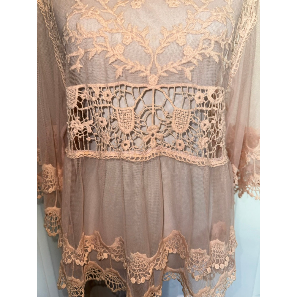 Dainty Coquette Lace Babydoll Top Sheer Embroidered Cottagecore Women’s Medium - Picture 3 of 10
